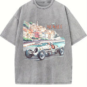 Monaco 1937 Racer Race Car Retro Vintage Washed T-Shirt in Gray