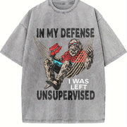 In My Defense I Was Left Unsupervised Classic Vintage Washed T-Shirt in Gray