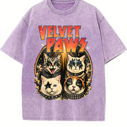 Velvet Pawz Cat Rock Band Vintage Washed T-Shirt in Purple