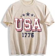 USA 1776 Vintage Washed T-Shirt in Beige