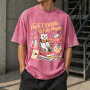 Merry Christmas Ya Filthy Retro Wizard Holiday Wizard Vintage Washed T-Shirt in Red