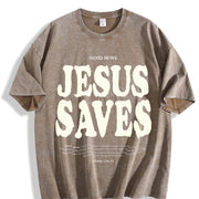 Jesus Saves Vintage Washed T-Shirt in Brown