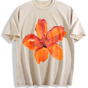Orange Lily Floral vintage washed oversized T-shirt in Beige