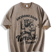 Retro Awesome Dad Have Tattoos and Beards Vintage Washed T-Shirt in Brown