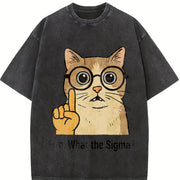 Sigma Cat Meme Geeky Nerd Vintage Washed T-Shirt in Black