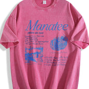 Manatee 90s Retro Sea Cow Facts Info Vintage Washed T-Shirt in Red