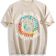 Simple Letter 1pc Stylish Vintage Washed T-Shirt in Beige