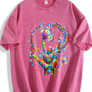 For the Urban Explorer & Grunge Vibes: Rainbow Hand Rock Vintage Washed T-Shirt in Red