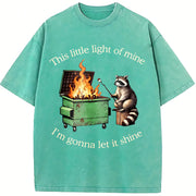 This Little Light of Mine Dumpster Fire Raccoon vintage washed oversized T-shirt in Blue