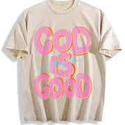 & 230gsm GOD IS GOOD Retro Vintage Washed T-Shirt in Beige