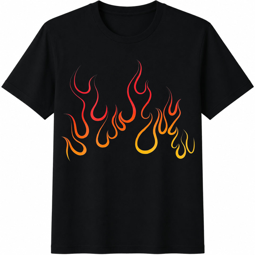 Flame Pattern Cotton T-Shirt in Black