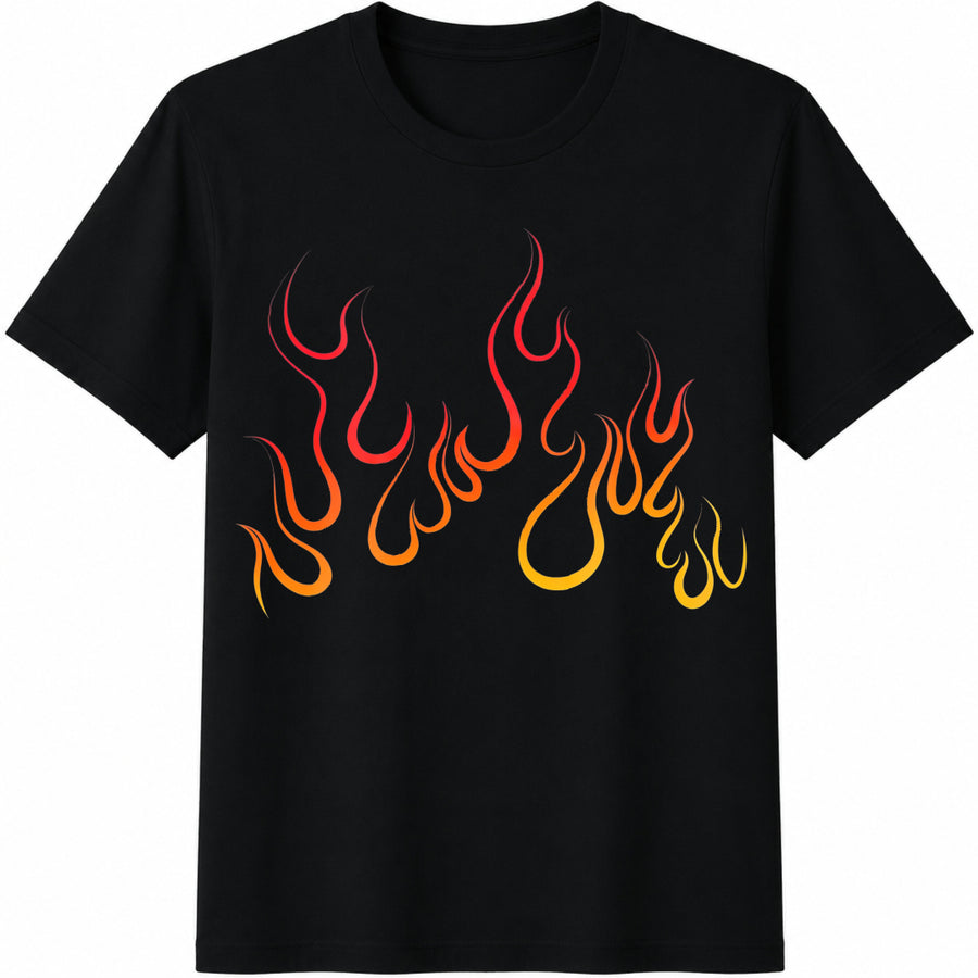 Flame Pattern Cotton T-Shirt in Black