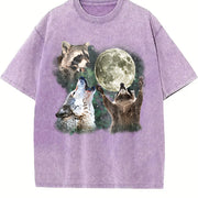 Retro Moon Raccoon and Wolf Retro Wolf Moon Galaxy Vintage Washed T-Shirt in Purple