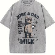 Retro Just a Dad Who Always Come Back with the Milk Vintage Washed T-Shirt in Gray