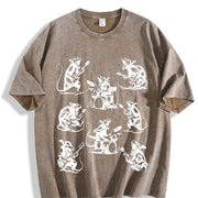 Rocker Rats 90s Retro Rat Playing Rock Guitar Vintage Washed T-Shirt in Brown