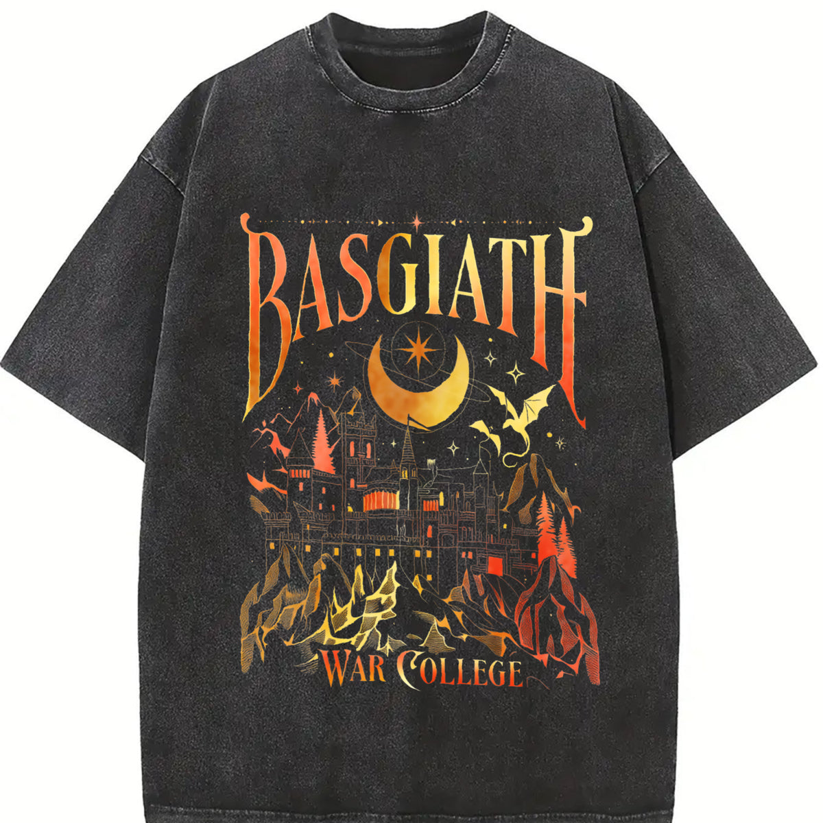 Basgiath War College Castle vintage washed oversized T-shirt in Black