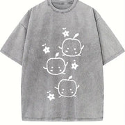 230gsm with Cute Anime-inspired Japanese Manga Vintage Washed T-Shirt in Gray