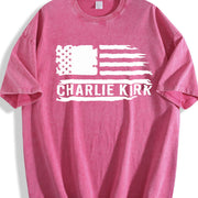 American Patriot Charlie Kirk Memorial Vintage Washed T-Shirt in Red