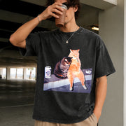 Bowling Cat Vintage Washed T-Shirt in Black