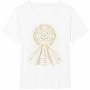 Aztec Pyramid Calendar Cotton T-Shirt in White