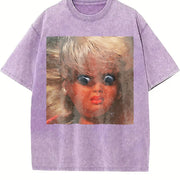 Creepy Doll Face Vintage Washed T-Shirt in Purple