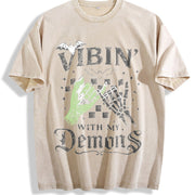Vibin' with My Demons Skeleton vintage washed oversized T-shirt in Beige