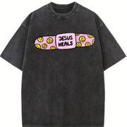Jesus Heals Christian Based Vintage Washed T-Shirt in Black