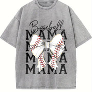 Baseball Mama Coquette Bow Vintage Washed T-Shirt in Gray