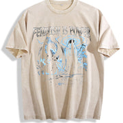 Feminism Is Power Dragon 90s Vintage Washed T-Shirt in Beige