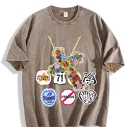 Jewel Cross & Cropped Vintage Washed T-Shirt in Brown