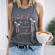 Land of the Free Because of the Brave Women's Color Cotton Tank Top in Gray