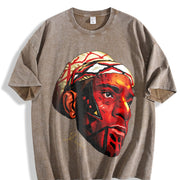 Alex Pereira Poatan Painted Face Portrait MMA vintage washed oversized T-shirt in Brown