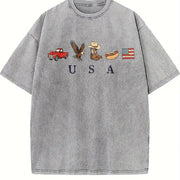 Classic USA Truck Eagle Cowboy Boot Hot Dog Vintage Washed T-Shirt in Gray