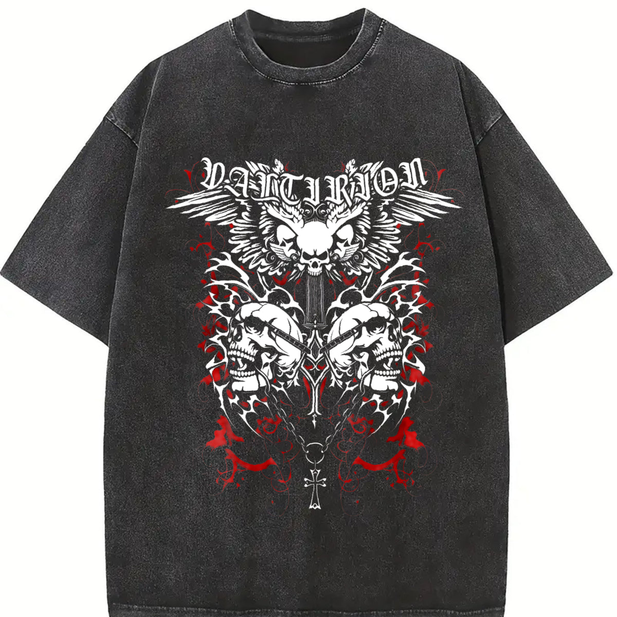 Avant-garde Neutral Retro Loose Black Short-sleeved Vintage Washed T-Shirt in Black