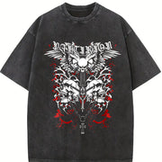 Avant-garde Neutral Retro Loose Black Short-sleeved Vintage Washed T-Shirt in Black