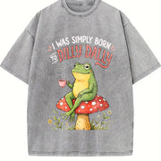 I Was Simply Born Dİlly Dally Vintage Washed T-Shirt in Gray
