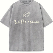 Tis the Season Football Season Vintage Washed T-Shirt in Gray