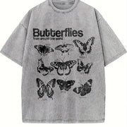 Butterflies Infographic Vintage Washed T-Shirt in Gray