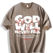 God Will Never Fail You Christian Faith Vintage Washed T-Shirt in Brown