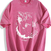 Wizard Dragon Gothic Fantasy Castle Sorcerer Magic Retro Vintage Washed T-Shirt in Red