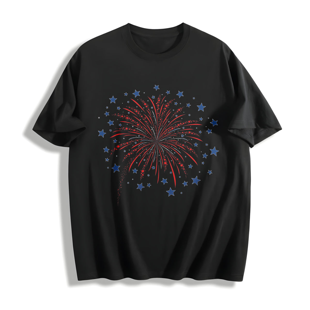 Firework USA V-neck Cotton T-Shirt in Black