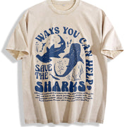 Ways You Can Help Save the Sharks vintage washed oversized T-shirt in Beige