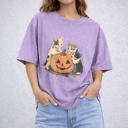 90s Cat Pumpkin Halloween vintage washed oversized T-shirt in Purple