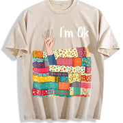 Sewing I’m OK Buried In Vintage Washed T-Shirt in Beige
