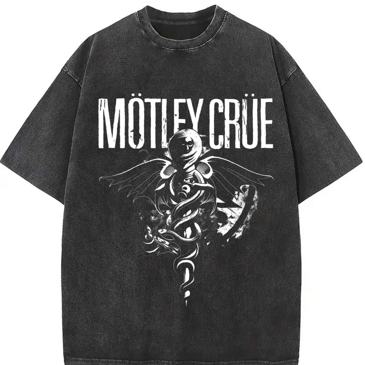 MOTLEY CRUE DR FEELGOOD Grunge Album Rock Lover vintage washed oversized T-shirt in Black