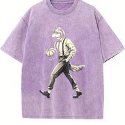 Retro Wolf Man Basketball 90s Vintage Washed T-Shirt in Purple
