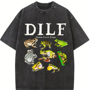 Dilf Damn I Love Frogs Frog 90s Vintage Washed T-Shirt in Black