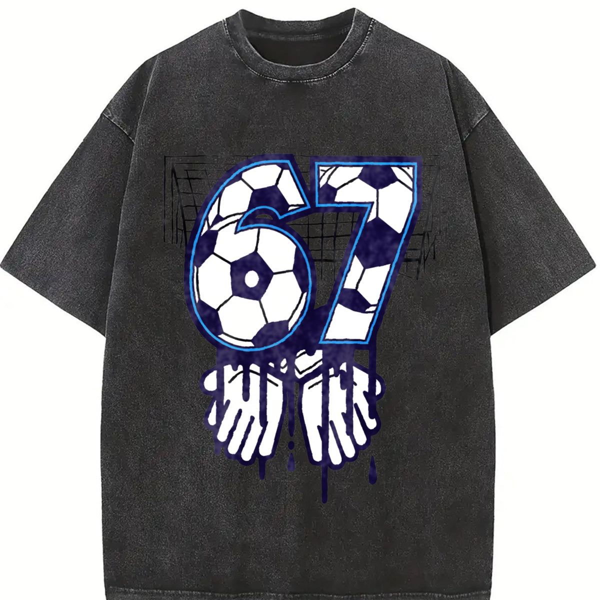 67 Soccer Goal Vintage Washed T-Shirt in Black