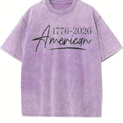 USA 1776-2026: Patriotic 250th Anniversary Independence Vintage Washed T-Shirt in Purple