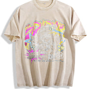 Graffiti Clown Girl Black Hip Hop Vintage Washed T-Shirt in Beige